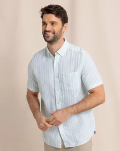 Crepe Myrtle Striped Linen Short Sleeve Sport Shirt