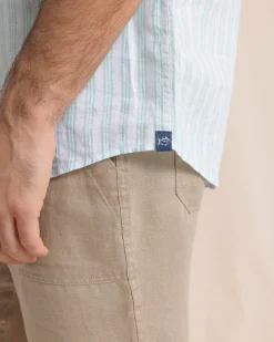 Crepe Myrtle Striped Linen Short Sleeve Sport Shirt