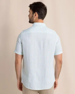 Crepe Myrtle Striped Linen Short Sleeve Sport Shirt