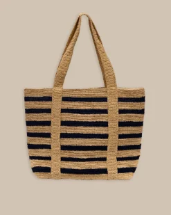 Striped Straw Hat Carrier Beach Tote